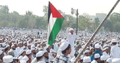 ईद के मौके पर मालेगांव में भीड़ में से एक शख्स ने फिलिस्तीन का झंडा फहराया
