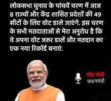 प्रधानमंत्री नरेंद्र मोदी ने की अपील: वोट जरूर डालें और मतदान का एक नया रिकॉर्ड बनाएं