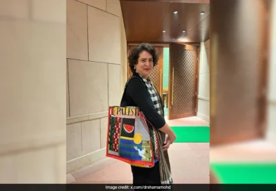 भारत की कूटनीति के विरुद्ध फिलिस्तीन के समर्थन का थैला टांग कर संसद में जाने का प्रदर्शन
